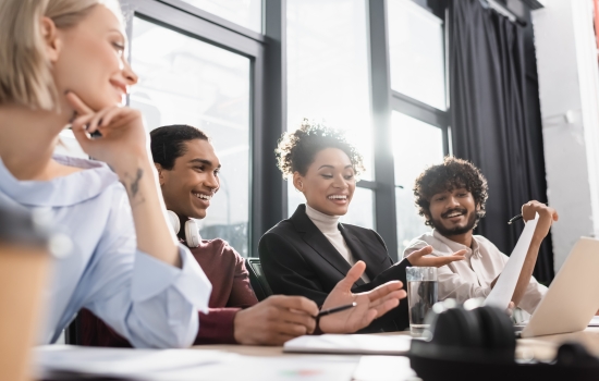 coworkers reviewing work