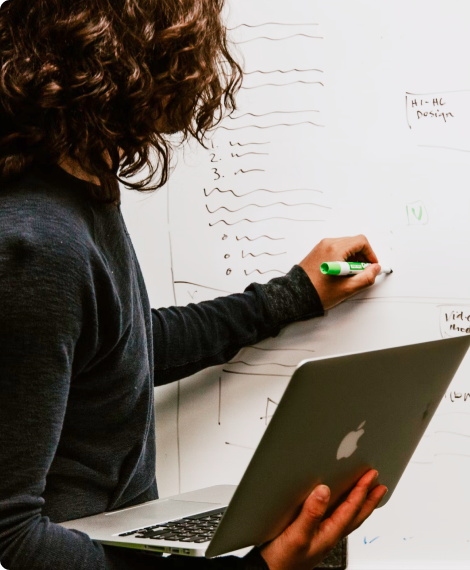 woman writing on a whiteboard | Michigan Web Development